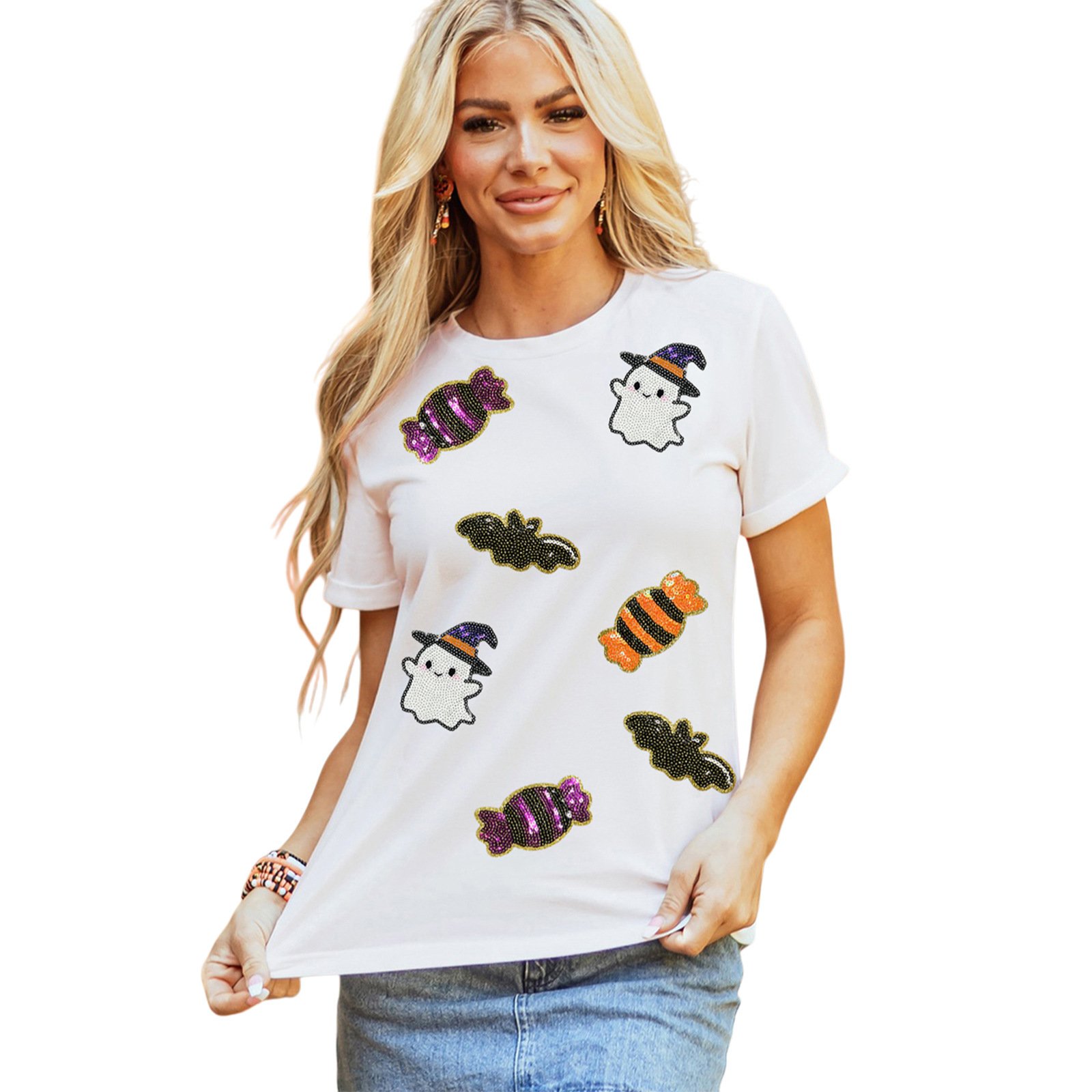 Solid Color Casual T-shirt Women's All-match Short-sleeved Pullover