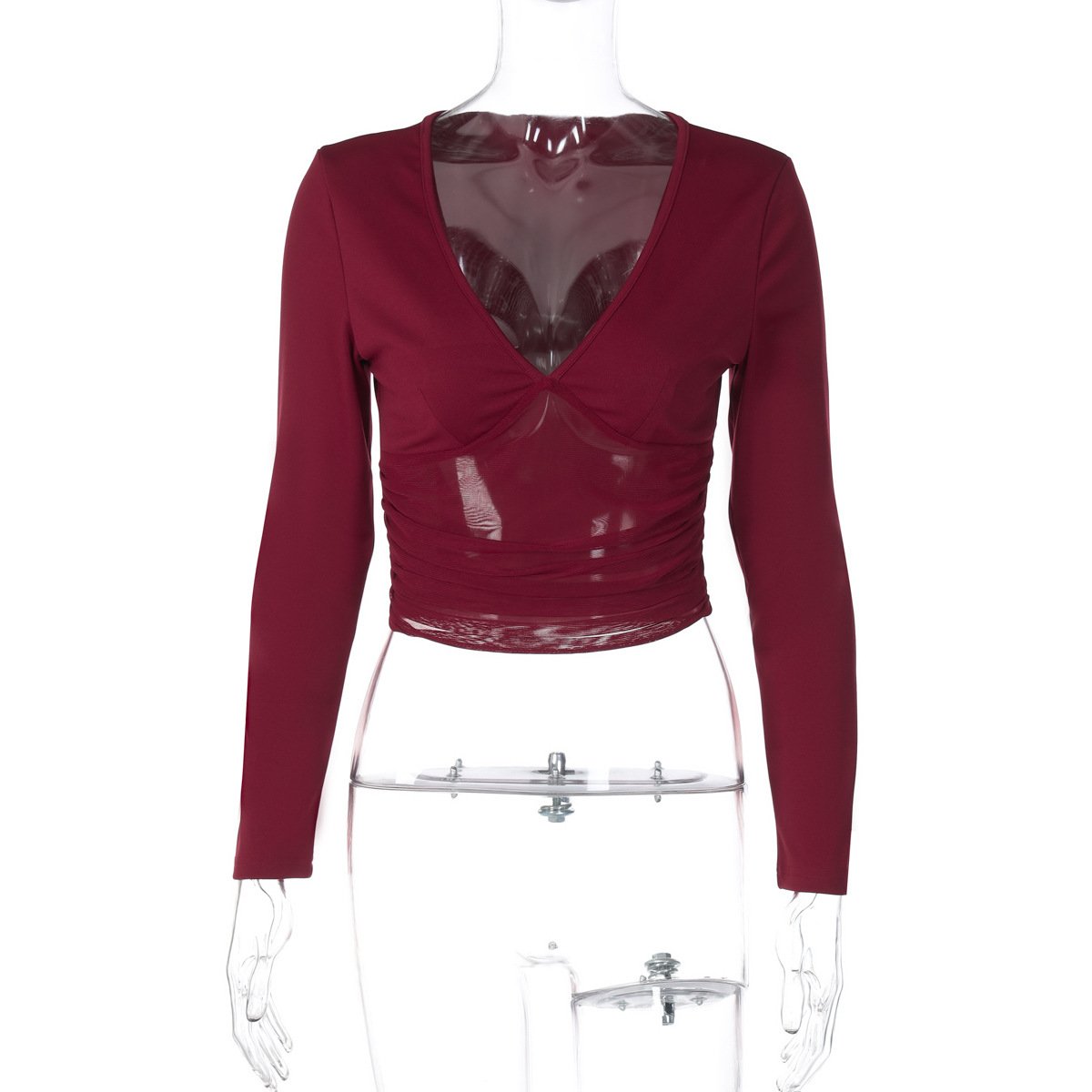 Women's Mesh Slim Fit Patchwork Slimming Long Sleeve Top - Image 6