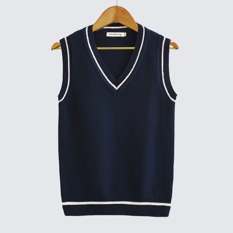 Thick V-neck Pullover Woolen Student Sleeveless School Uniform Sweater Vest - Image 4