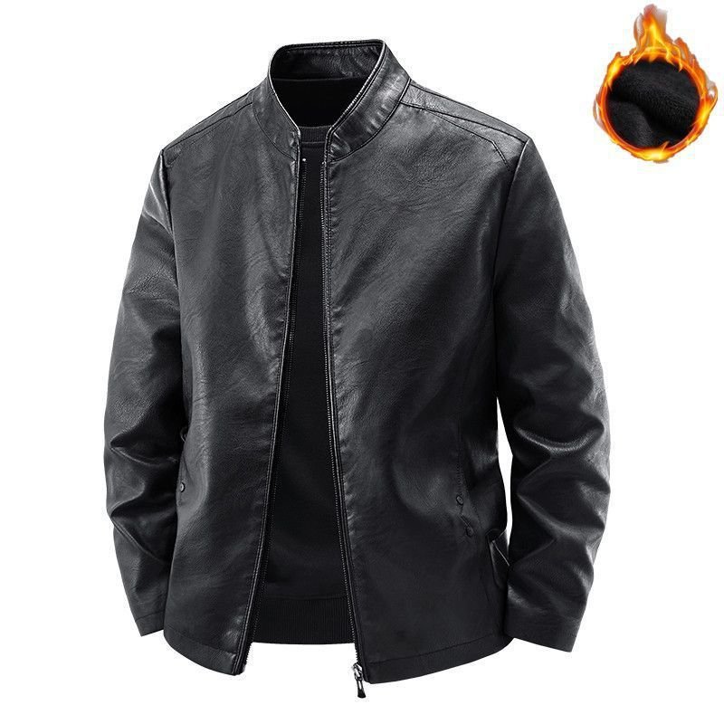 Men's Motorcycle Leather Coat Spring And Autumn Solid Color Stand Collar - Image 6