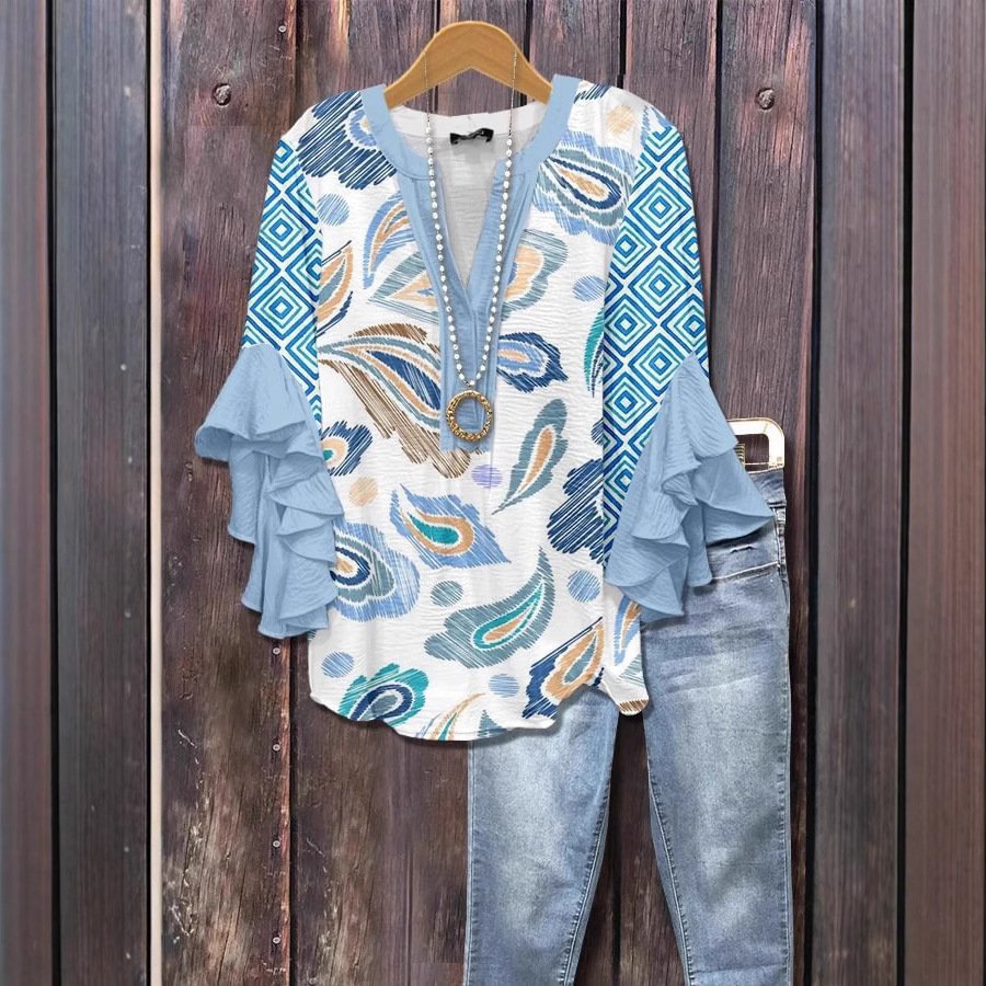 Floral Element Printing Digital Printing Casual Women's Top - Image 3