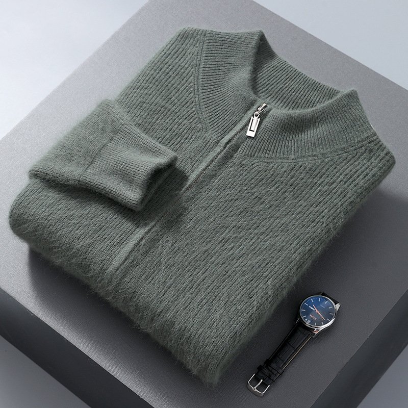 Men's Half-high Collar Loose Thick Zip Wool Knitted Sweater - Image 2