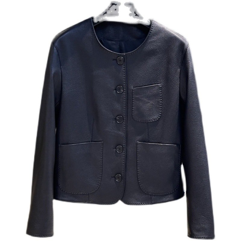 Casual Genuine Leather Clothes Women's Short Jacket Sheepskin Round Neck - Image 6