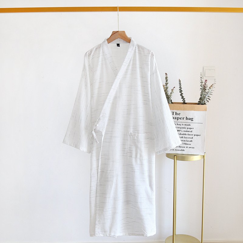 Summer Jacquard Gauze Cotton Kimono Thin Home Bathrobe Simple - Image 3