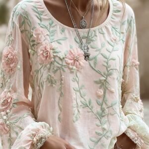 Women's Bohemian Style V-Neck Long Sleeve Shirt - Loose Printed Top