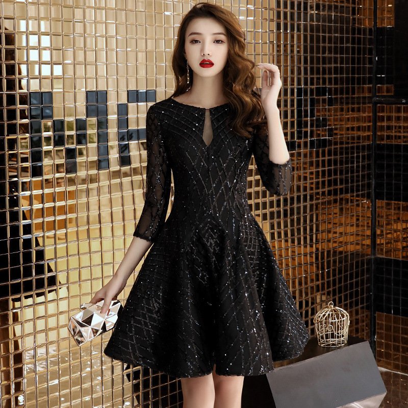 Women's Black Dinner Party Cocktail Party Birthday Party Dress Small Dress Short Socialite - Image 6