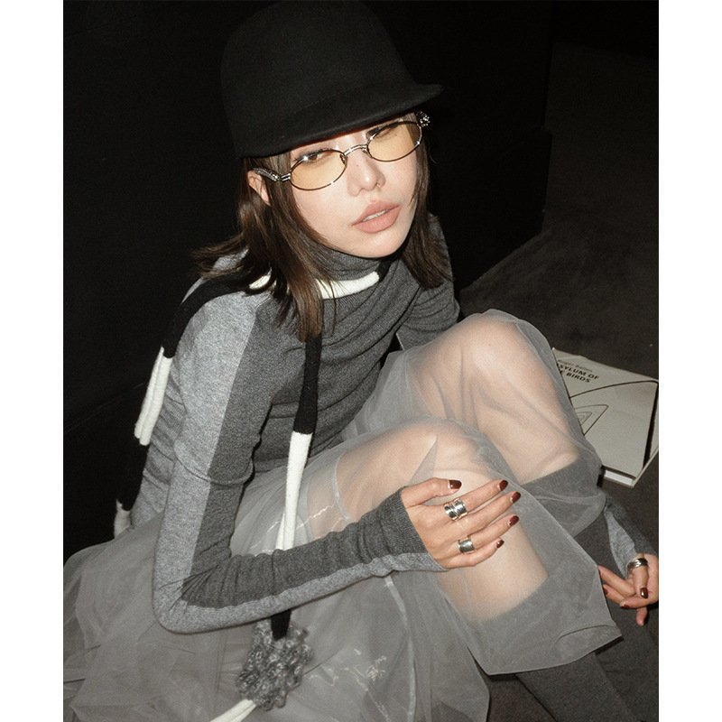 Double-color Women's Contrast Color Slim Fit Woolen Sweater - Image 7