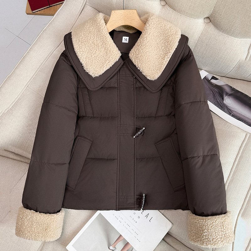 Patchwork Anti-lamb Wool Lapel Short Cotton-padded Coat - Image 6