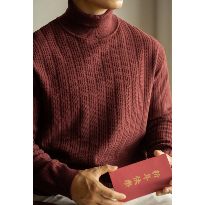 Half Turtleneck Bottoming Mid Collar Sunken Stripe Knitwear Sweater For Men - Image 10