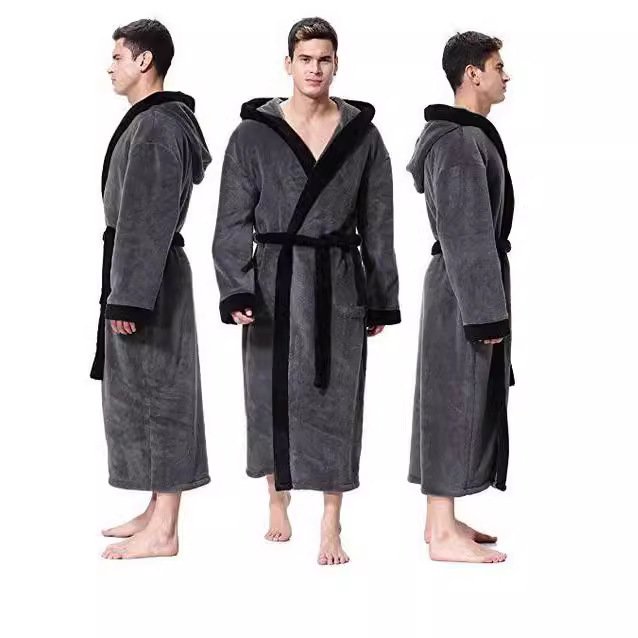 Men's Simple Colorblock Hood Patch Pocket Bathrobe - Image 2