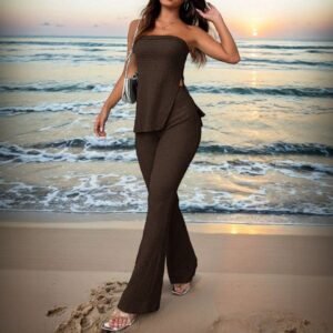 Women's Solid Color Sleeveless Bell-bottom Pants Suit