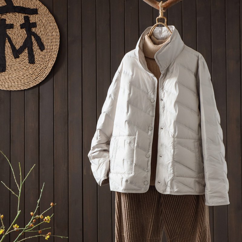 Double-sided Wear Down Jacket Women's Short Light & Fashionable Solid Color Loose White Duck Down Warm Coat - Image 6