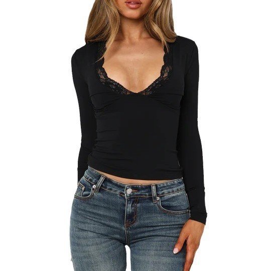 Fashion Slim-fit Shoulder Long Sleeve Lace Flower - Image 4