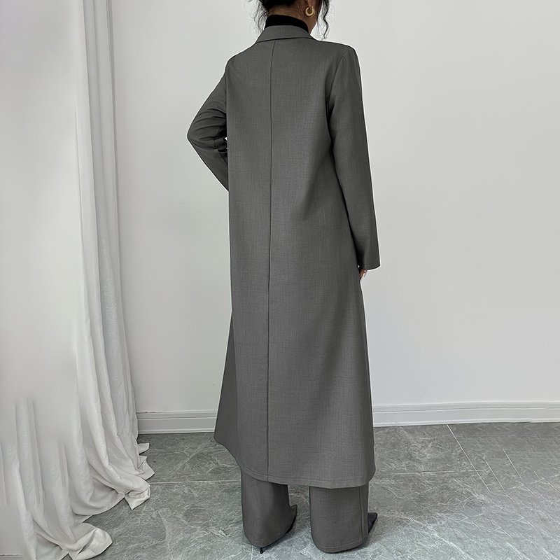 Women's 2 Piece Suit Set, Long Blazer Jacket And Straight Leg Pants, Business Formal Office Outfits For Work, NO Lining - Image 4