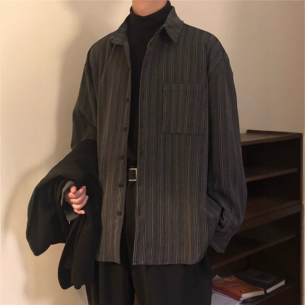 Retro Loose-fitting Striped Long Sleeves Shirt - Image 3