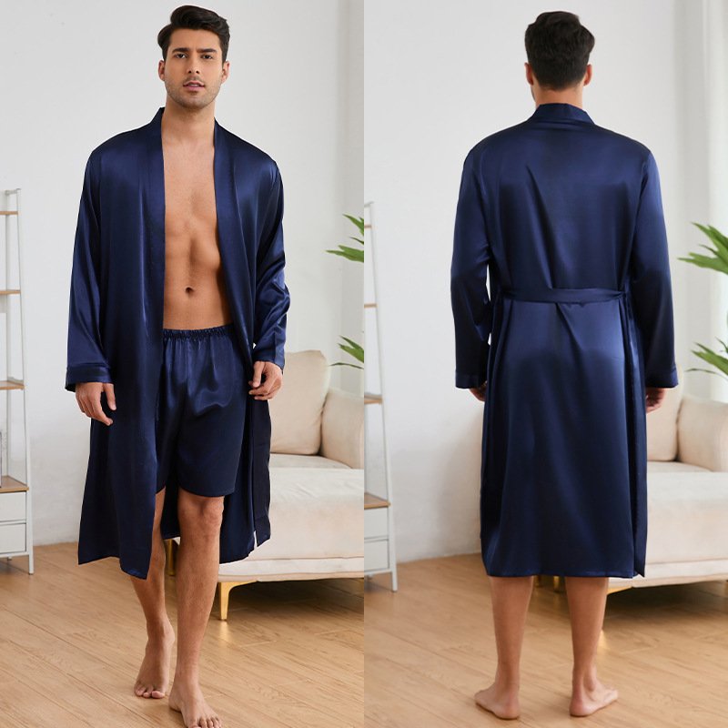 Men's Robes Shorts Suit Solid Color Homewear - Image 6