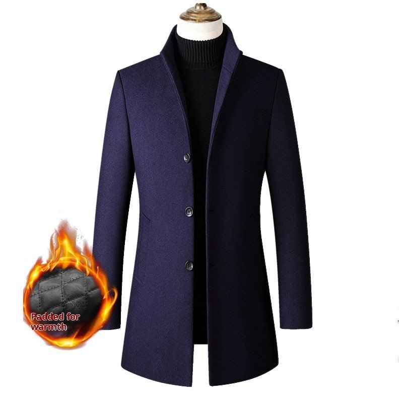 European And American Single-breasted Stand Collar Coat Cotton Padded Men's Trench Coat Woolen Coat - Image 10