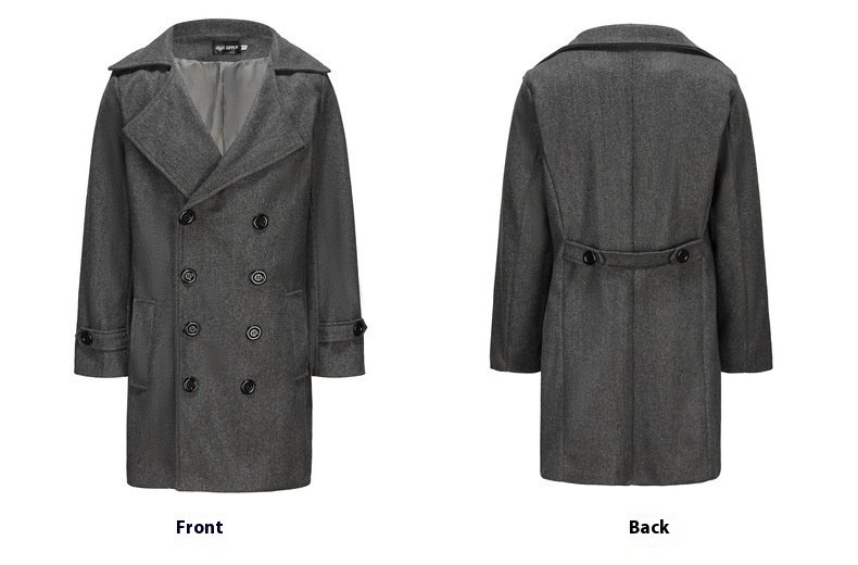 Mid-length Double-breasted Men's Slim-fit Woolen Coat - Image 6