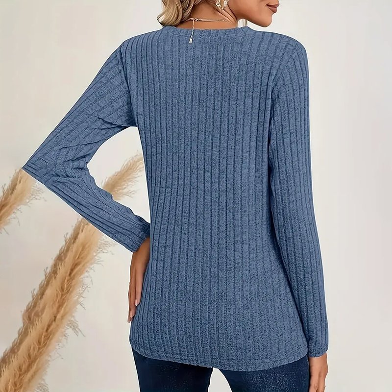 Women's 3 Pack Ribbed Knit Long Sleeve T-Shirt, Slim Fit Crewneck Top, Casual Basic Tee - Image 4