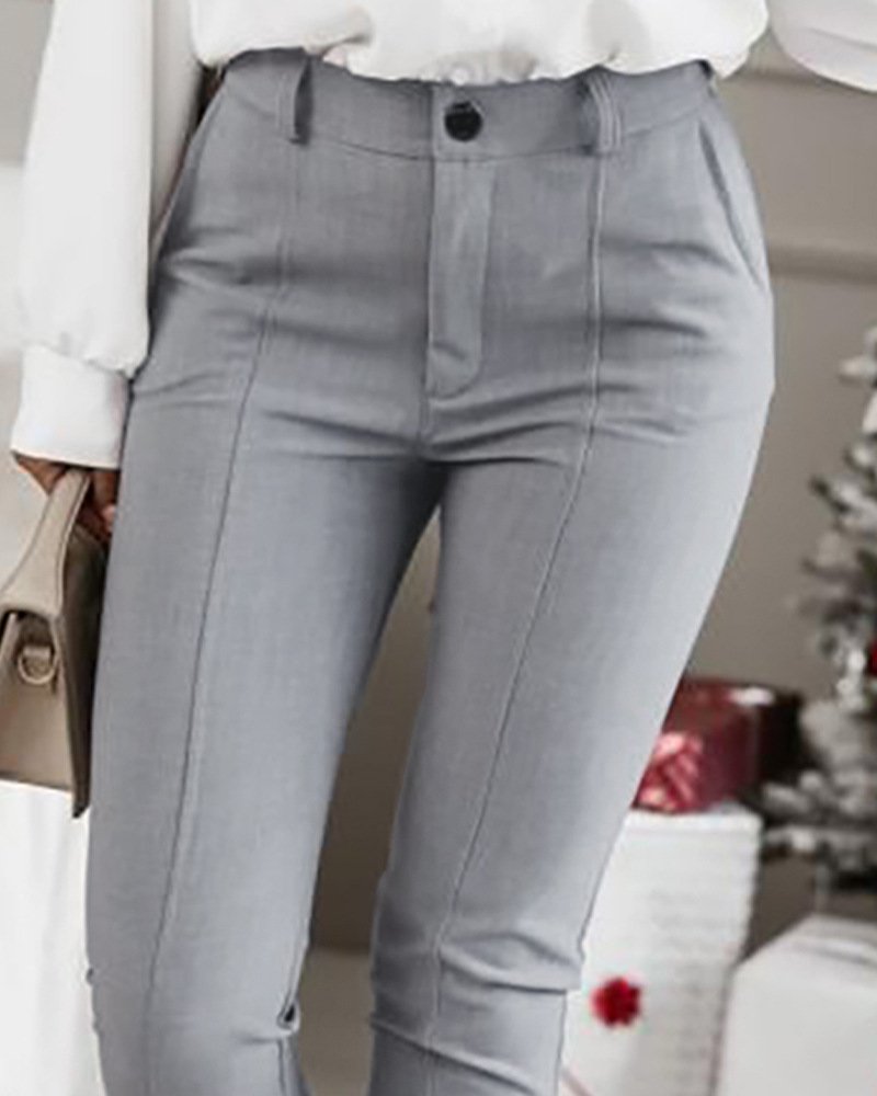 Skinny Pants Women's Fashionable All-match Casual Fabric Trousers With Rib At The Bottom - Image 3