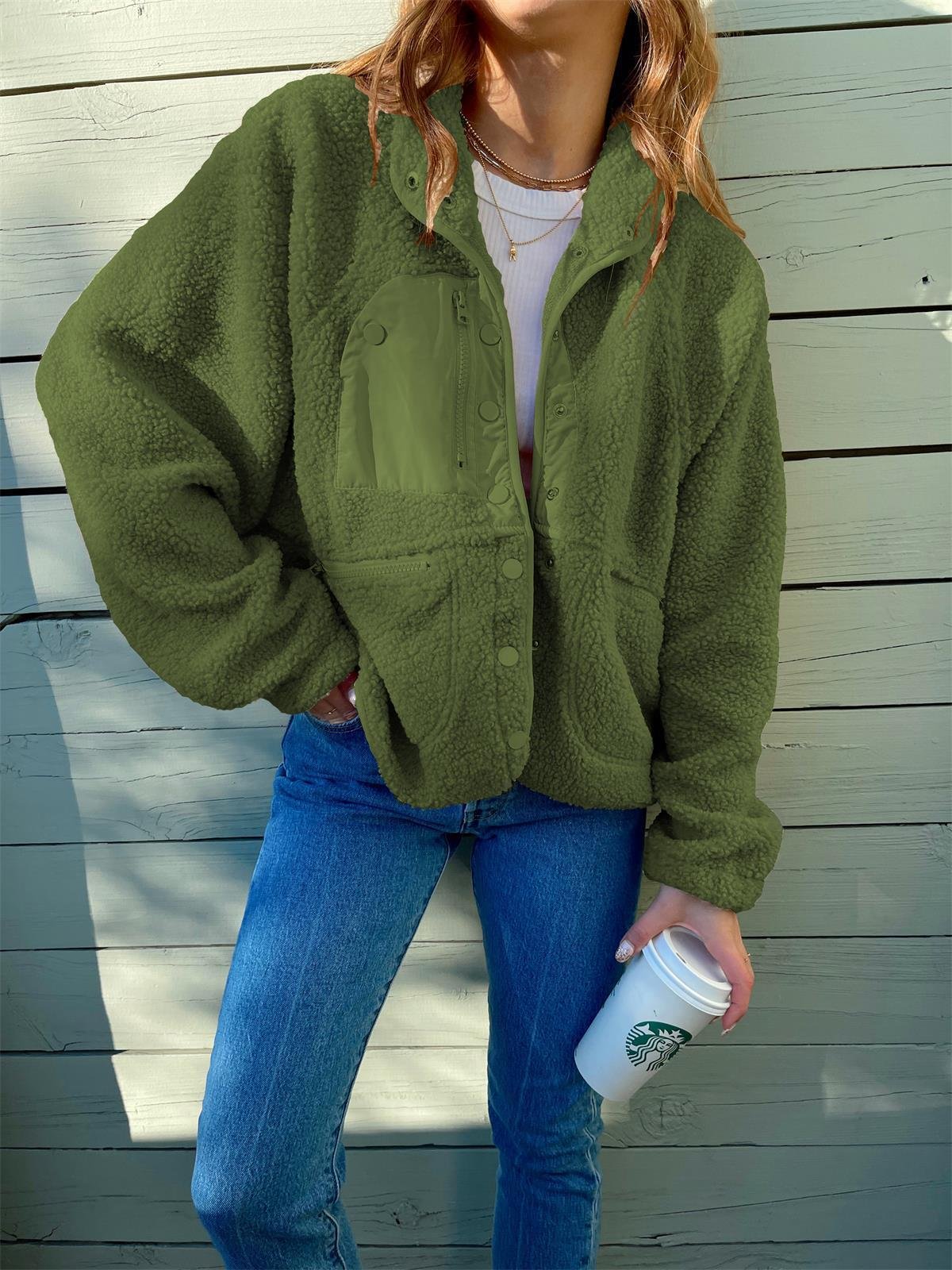 Short Cardigan Plush Jacket Lamb Wool Coat - Image 10