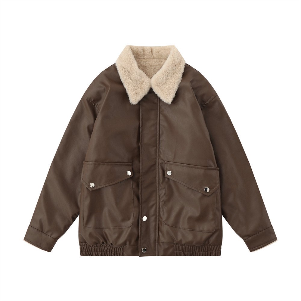 High Street Loose Casual Motorcycle PU Leather Jacket - Image 10