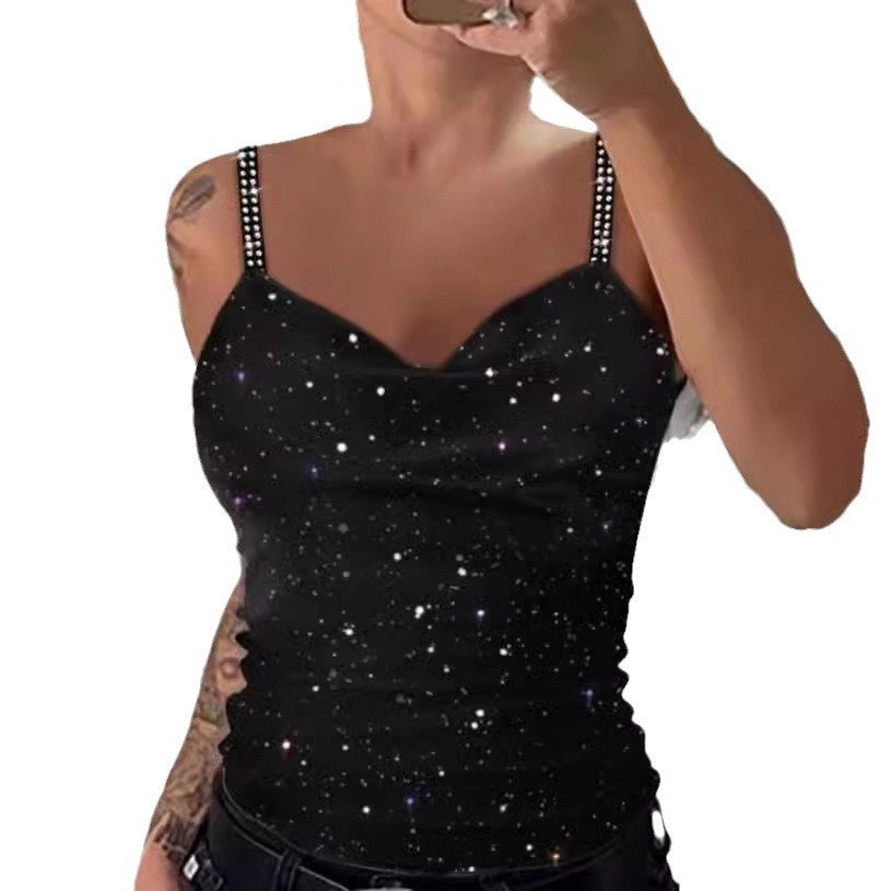 Women's Summer Sling Hot Drilling V-neck Sleeveless Vest - Image 4