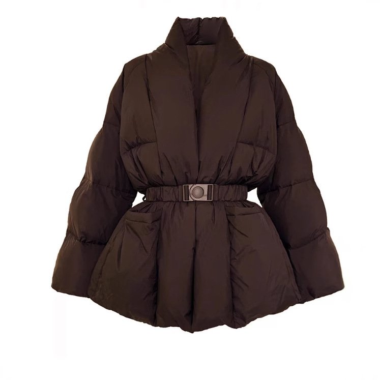 Retro Design Waist-tight Large Lapel Down Jacket Women - Image 5