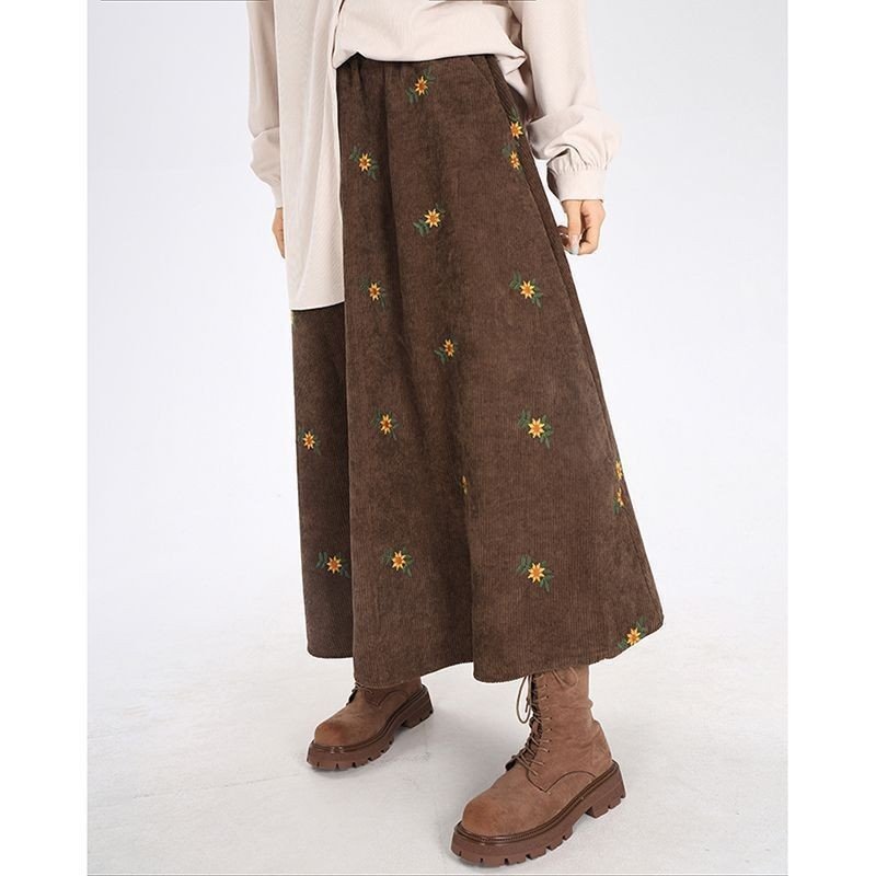 Vintage Brown Corduroy Skirt Skirt Overknee Dress - Image 2