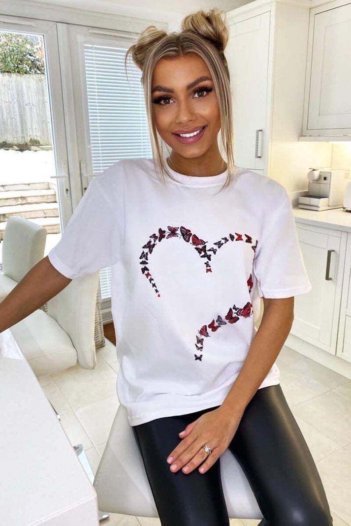 Ladies Oversized Printed Heart Short Sleeves T Shirt Top - Image 3