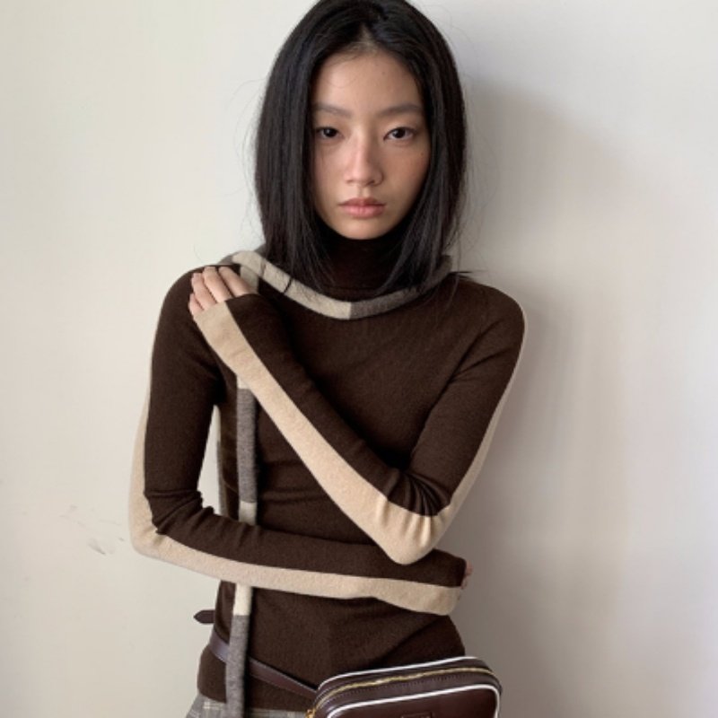 Double-color Women's Contrast Color Slim Fit Woolen Sweater