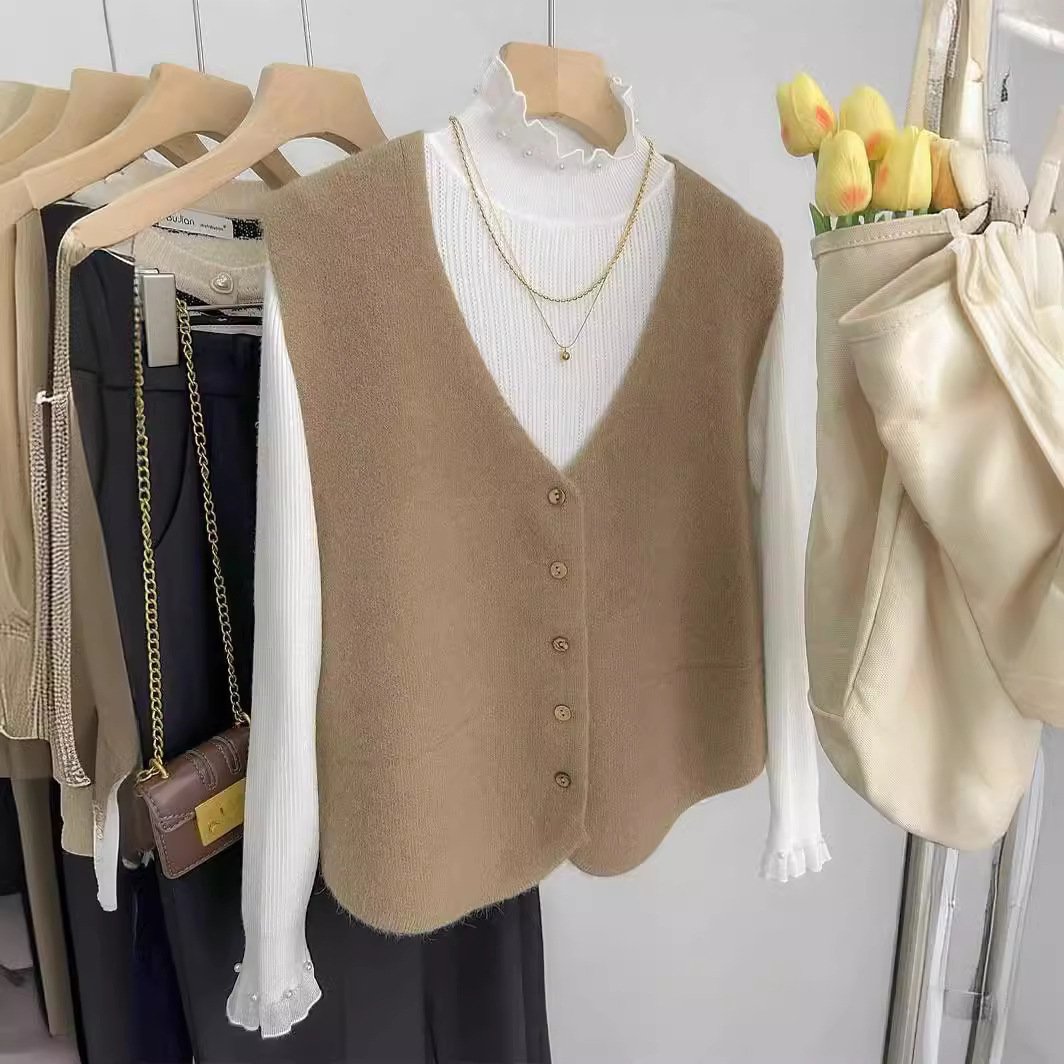 Simple All-match Solid Color And V-neck Knit Casual Women's Vest - Image 4