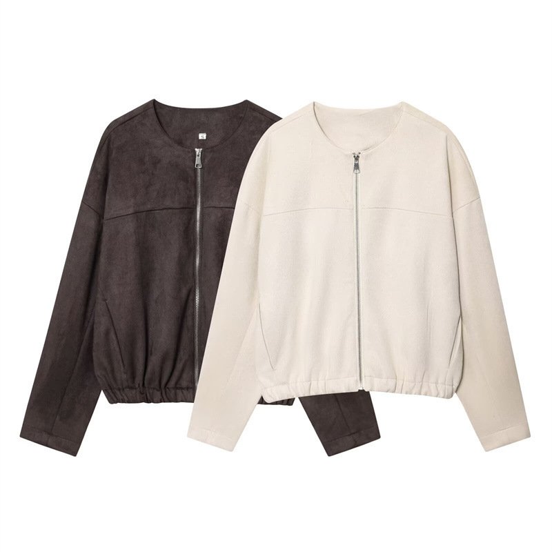 Women's Simple Suede Effect Jacket Coat - Image 5