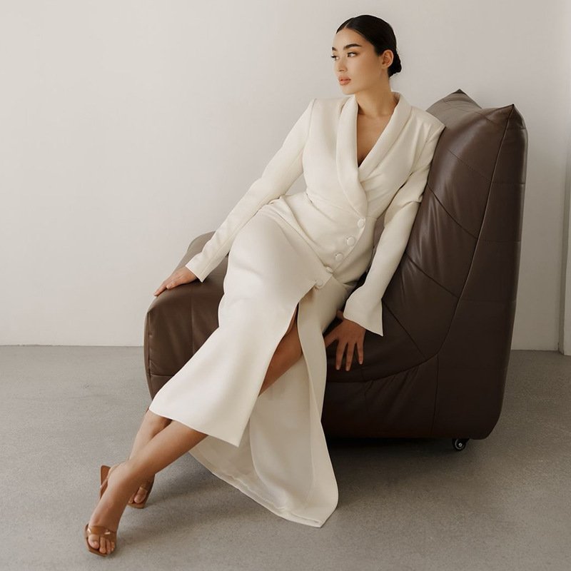 Solid Color Long Sleeve Button Coat Business Suit And Dress - Image 4