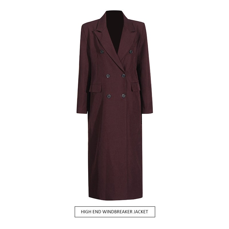 Pure Color All-matching Angola Red Long-cut Coat - Image 2