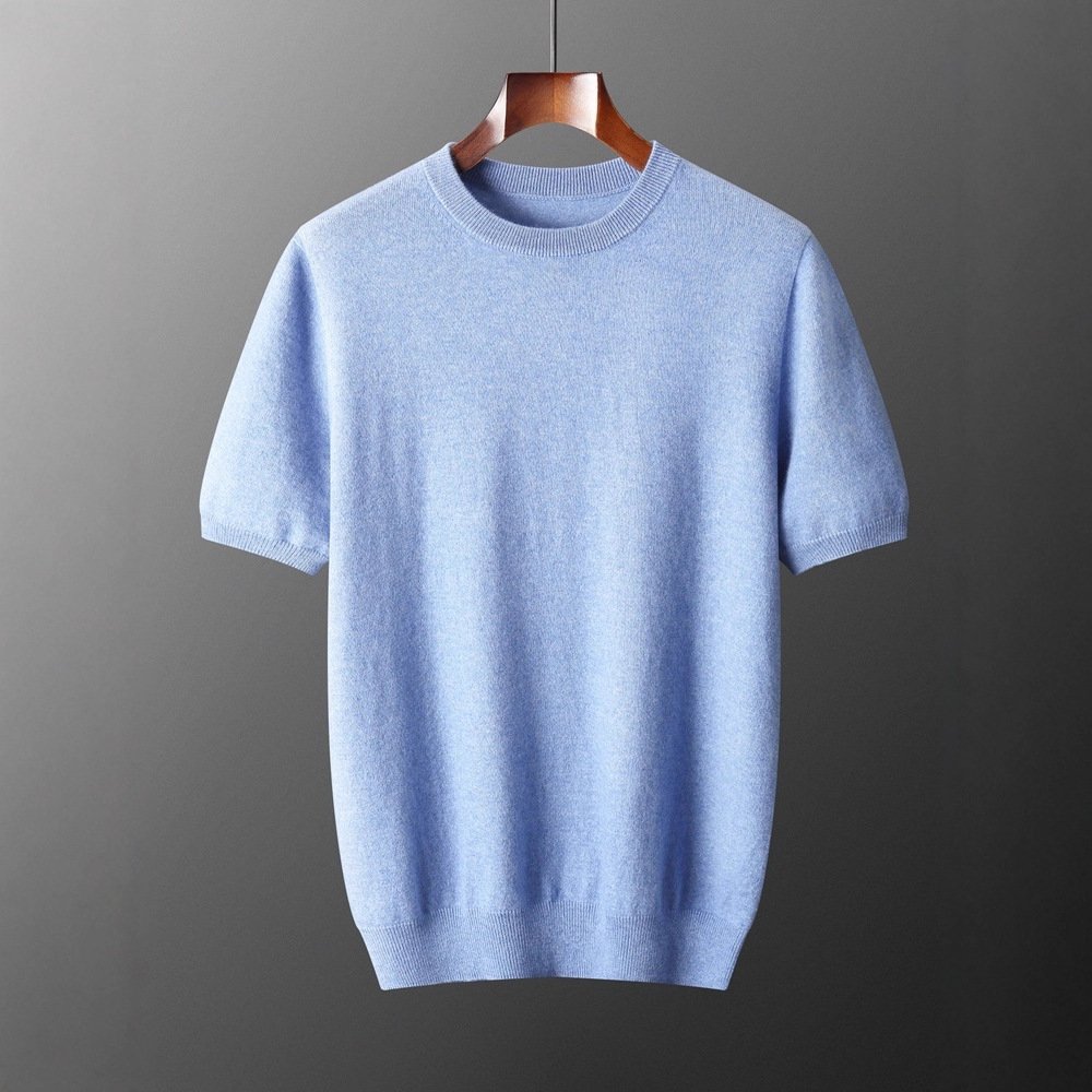 Autumn And Winter Front Line Ready-made Garments Round Neck Short Sleeve Men's Cashmere Sweater - Image 3