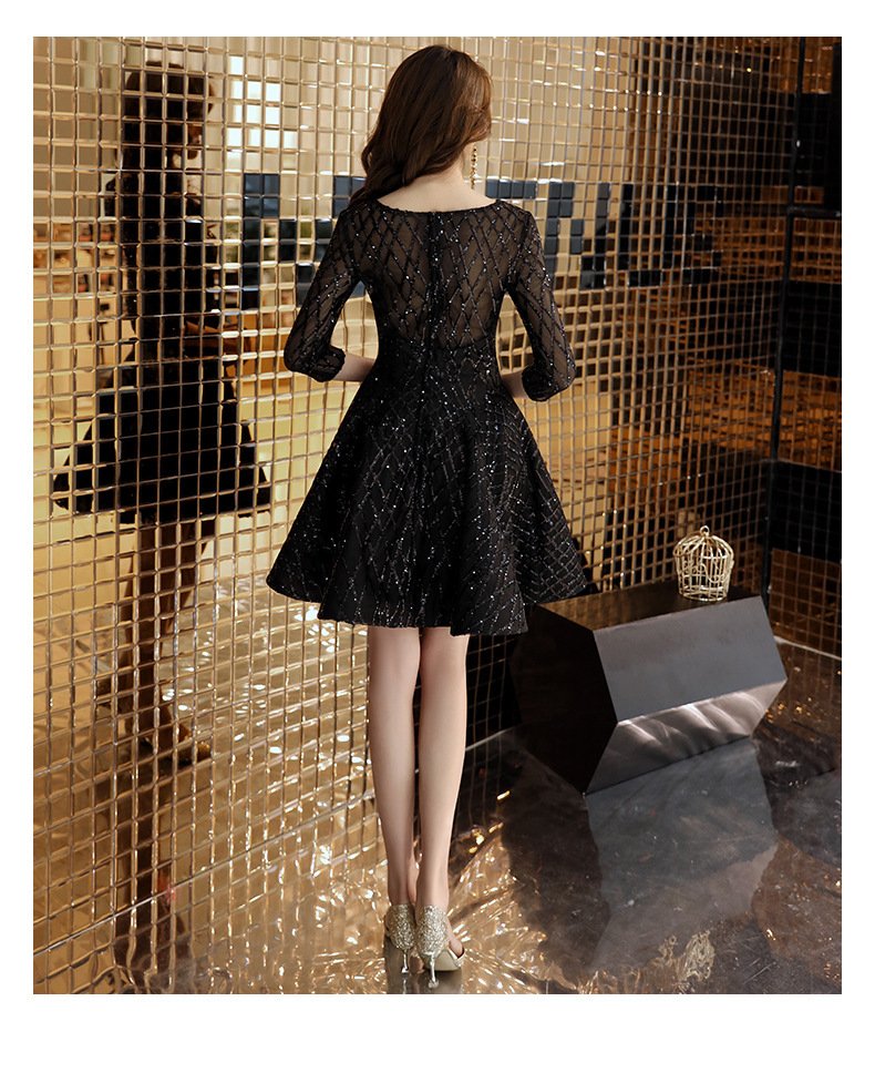 Women's Black Dinner Party Cocktail Party Birthday Party Dress Small Dress Short Socialite - Image 9