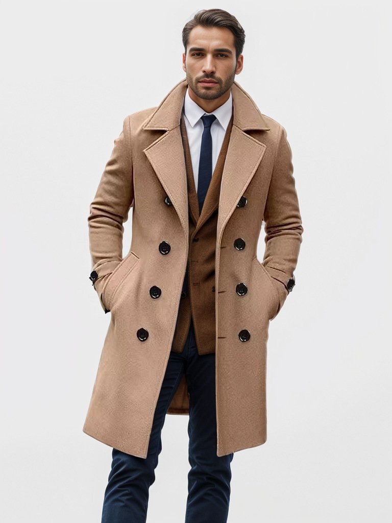 Mid-length Double-breasted Men's Slim-fit Woolen Coat - Image 4