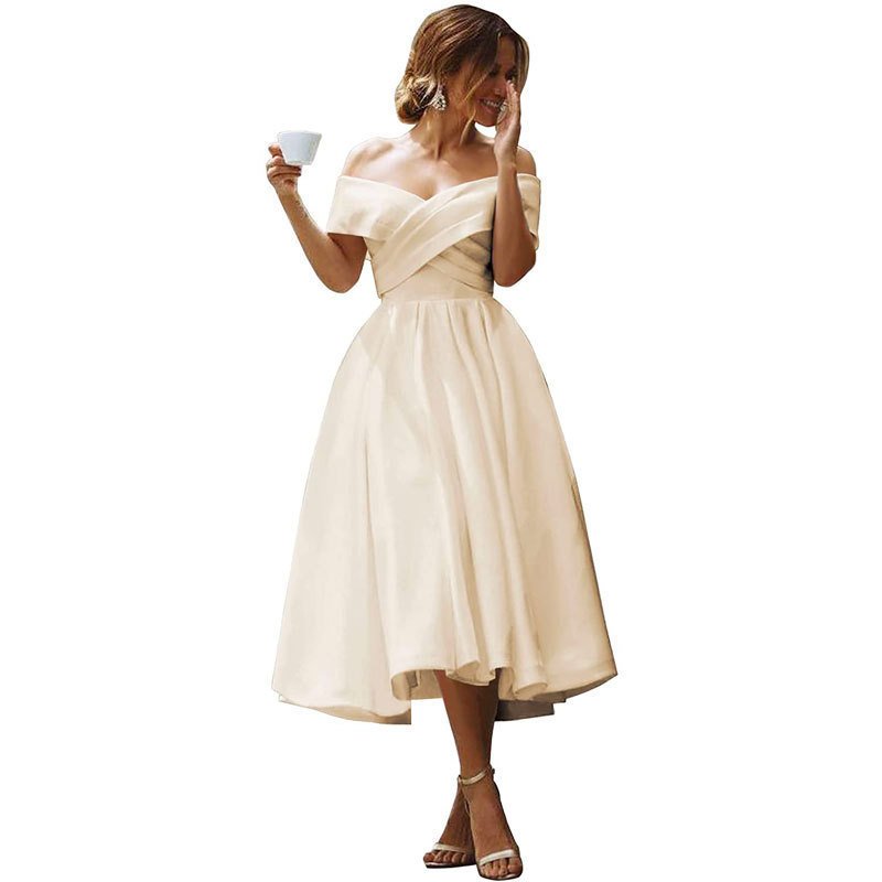 Off-neck Elegant Simple Solid Color Dress - Image 9