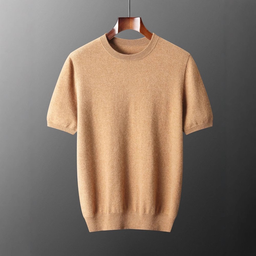 Autumn And Winter Front Line Ready-made Garments Round Neck Short Sleeve Men's Cashmere Sweater - Image 4