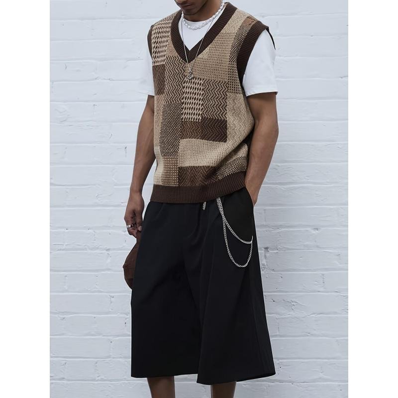 Men's Casual Collar Knitted Vest Geometric Pattern Sleeveless - Image 4
