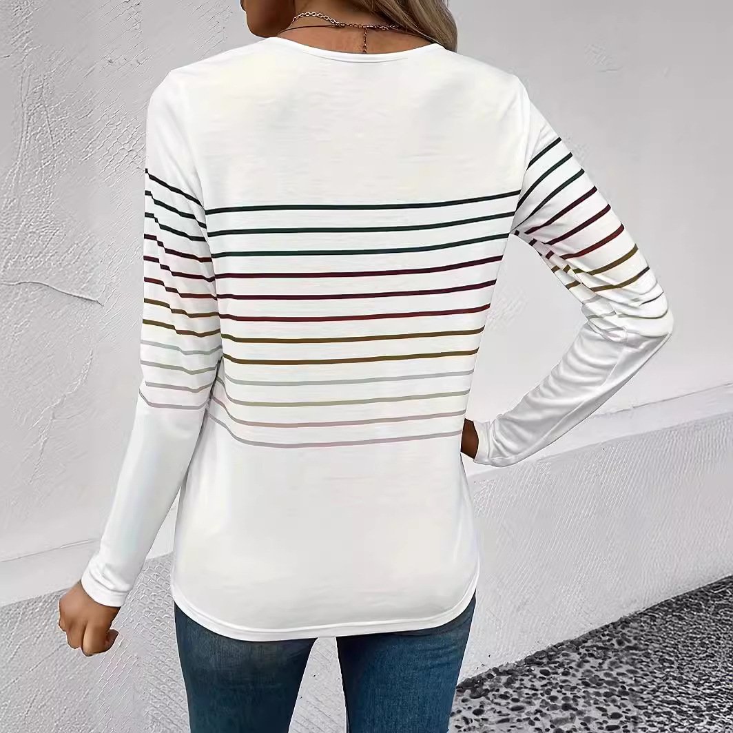 Casual Thin Striped Drop-shoulder Short Sleeve T-shirt - Image 3