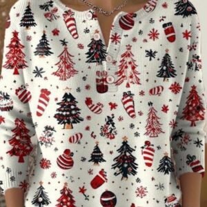 Retro Christmas 3D Digital Printing Four-button Stand Collar T-shirt