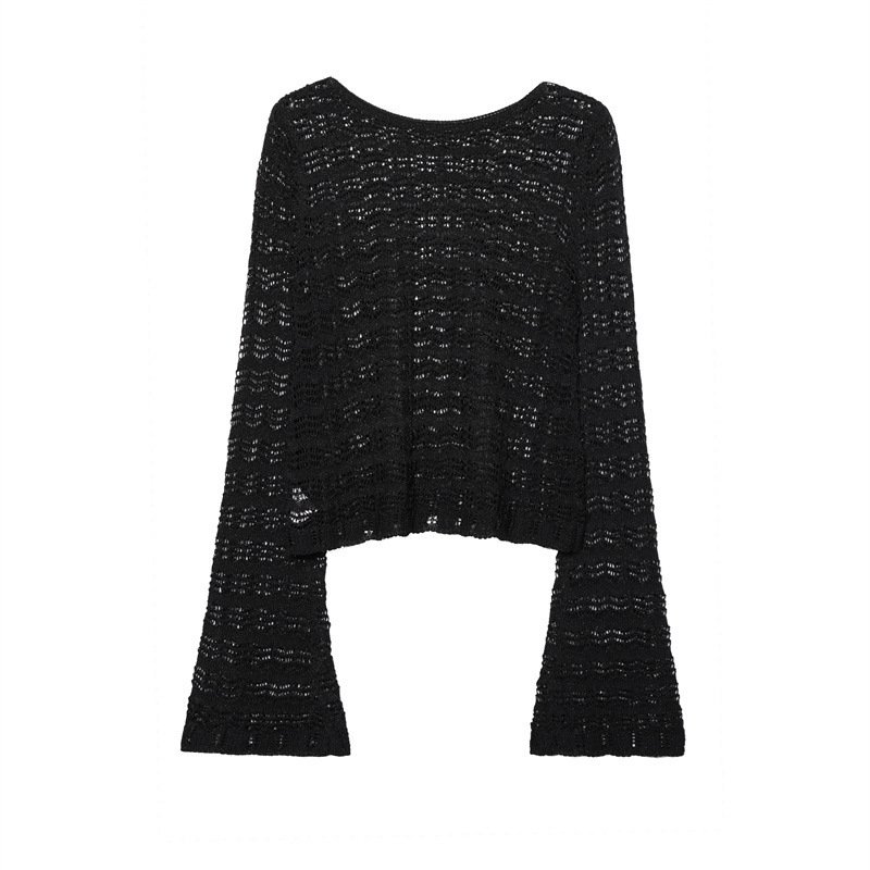 Women's Hollow Jacquard Mesh Short Sweater - Image 3