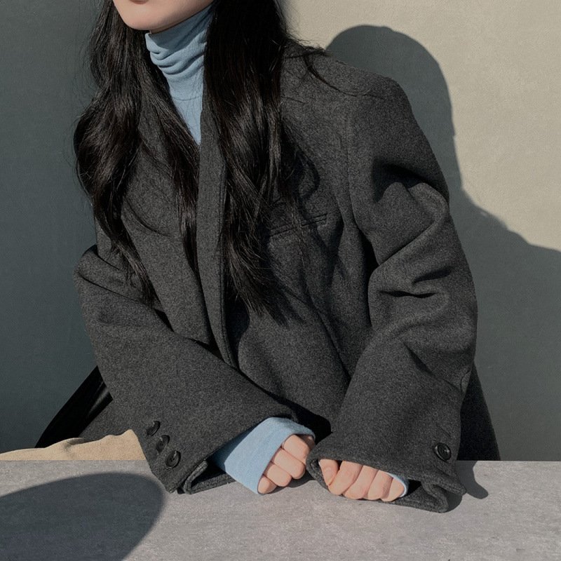 Korean Hepburn Style Loose Thick Woolen Coat - Image 2