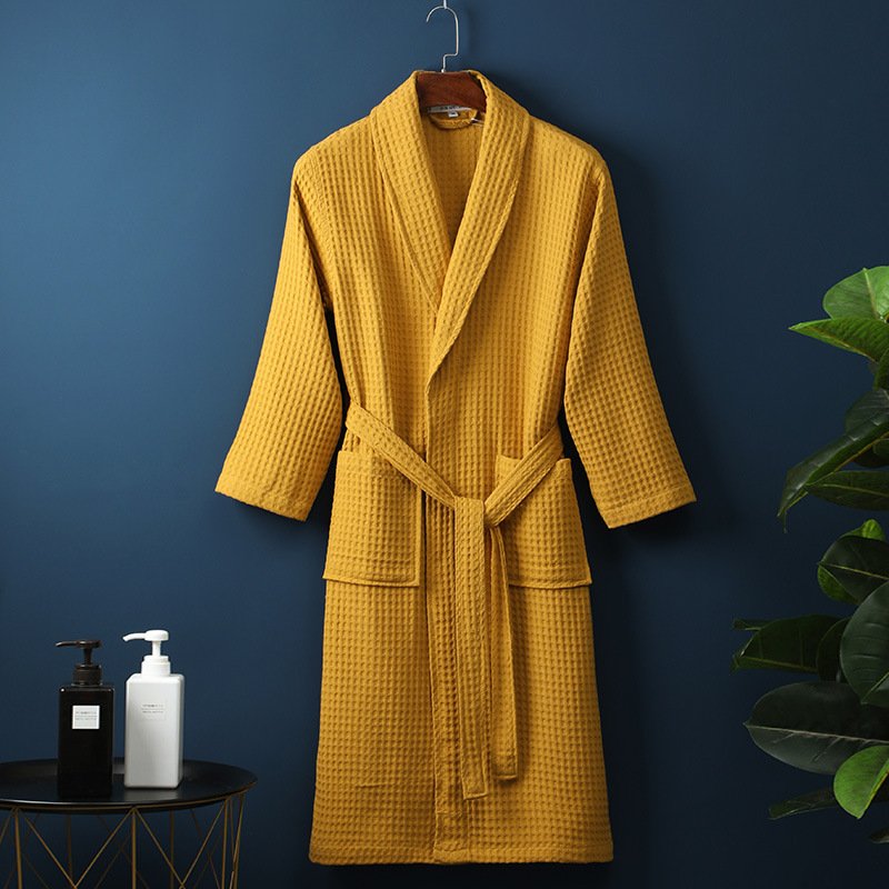 Pure Cotton Bathrobe Long Waffle All Cotton Nightgown - Image 5