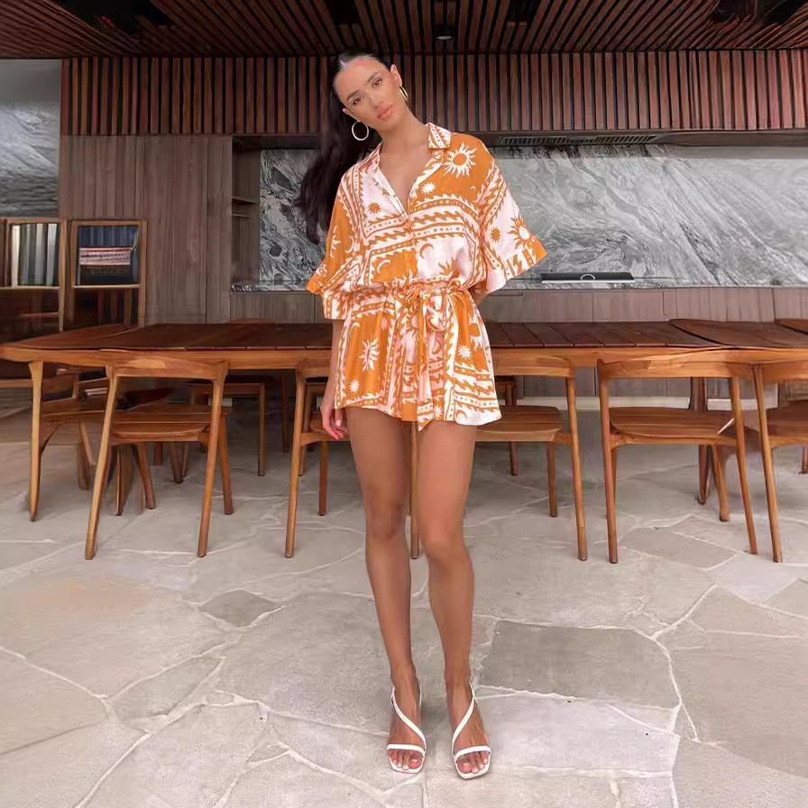 Women's Waist-controlled Lace-up Geometric Printed Sexy Jumpsuit