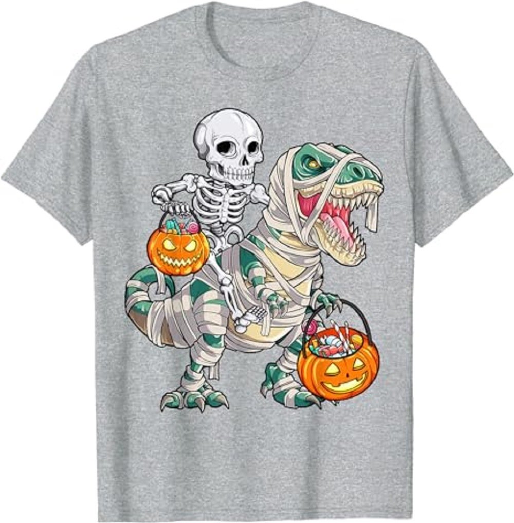Mummy Dinosaur Tyrannosaurus Rex Halloween Pumpkin T-shirt - Image 5