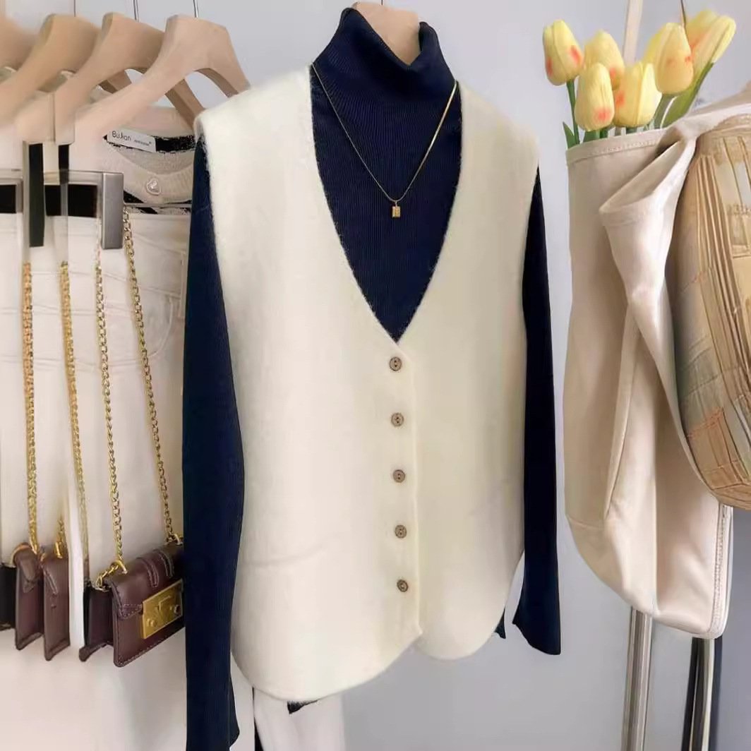 Simple All-match Solid Color And V-neck Knit Casual Women's Vest - Image 2
