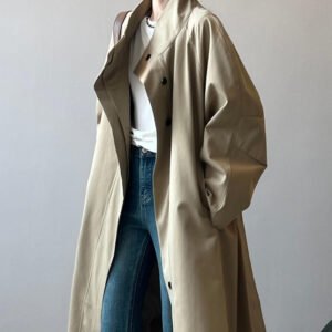 Long Section With A Stand Collar Trench Coat Women's Single-breasted Baggy Coat